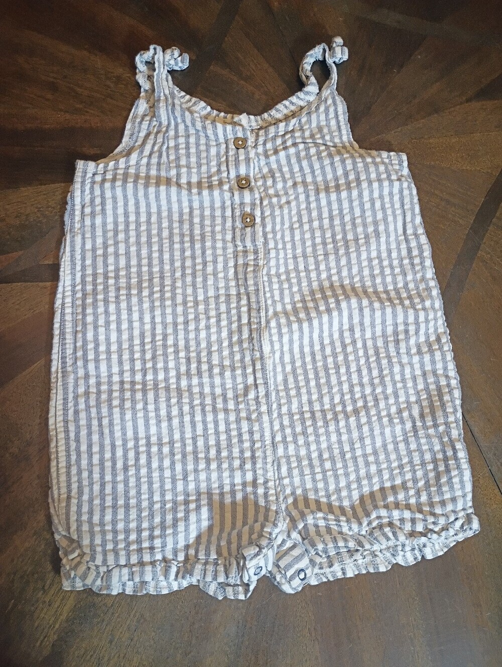 Burt’s Bees Baby 24M Seersucker Romper Blue White Striped Bubble Sunsuit Tie